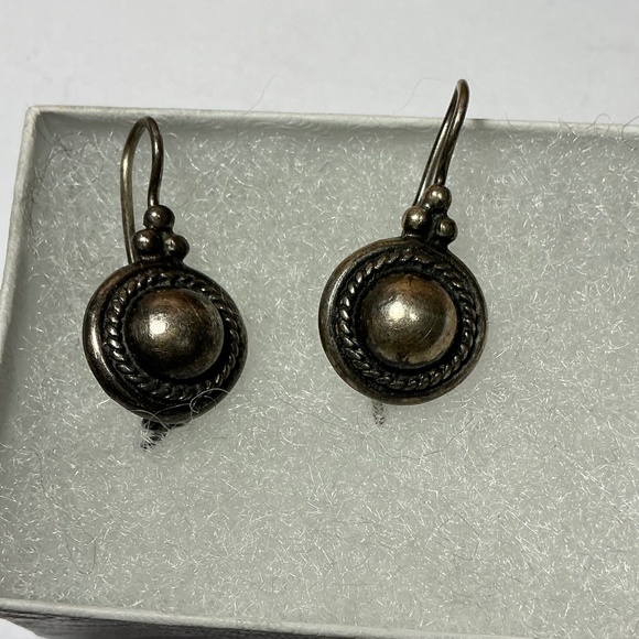 Sterling Silver Round Drop Earrings. 1 inch long - Picture 1 of 5